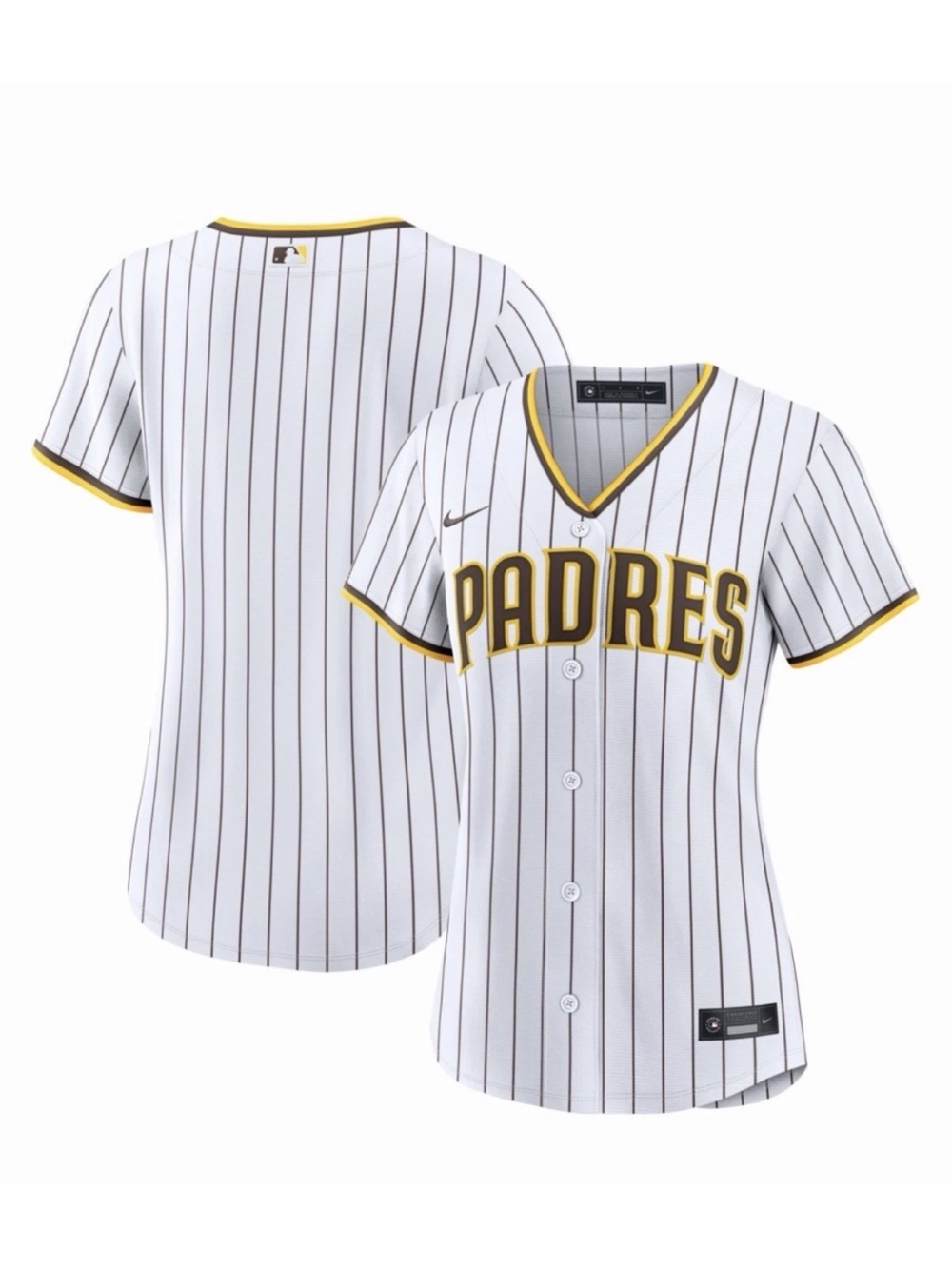 NWT Women’s  Nike San Diego Padres MLB Home Pinstripe Jersey White Yellow brown